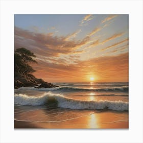 Sunset On The Beach Paintings Art Print Canvas Print