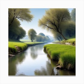 River In A Green Field 2 Canvas Print