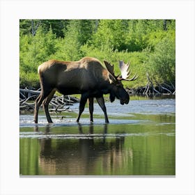 Moose Antlers Wildlife Herbivore North America Forest Majestic Large Bull Cow Calf Solita (4) Canvas Print
