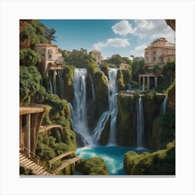 Surreal Waterfall Inspired By Dali And Escher 3 Canvas Print