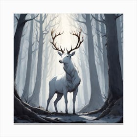 A White Stag In A Fog Forest In Minimalist Style Square Composition 60 Canvas Print