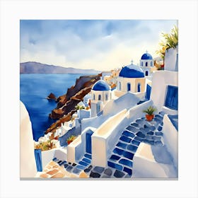 Santorini Greece Watercolor 11 Canvas Print