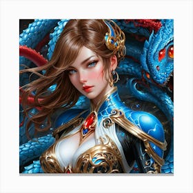 Beautiful Girl With A Dragon lop Canvas Print