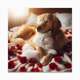 Golden Retriever And Cat 1 Canvas Print