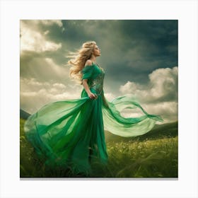 Beautiful Woman In A Green Dress Canvas Print