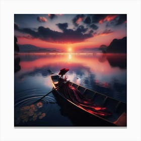 Lady In Rowing Boat Canvas Print