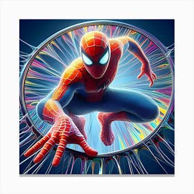 An Image Of A Colorful Transparent Mirror With Spiderman Coming Out In 3D Rendered Art 2 Canvas Print