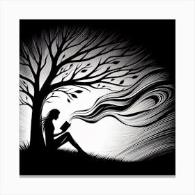 Silhouette Of A Woman Reading Canvas Print