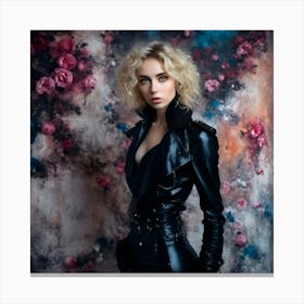 Beautiful Young Woman In Black Leather Canvas Print