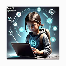 Child Using A Laptop 3 Canvas Print