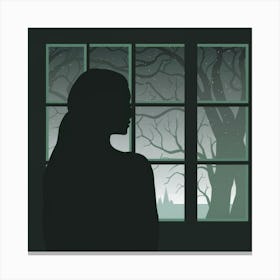 Silhouette Of A Woman Looking Out A Window Canvas Print