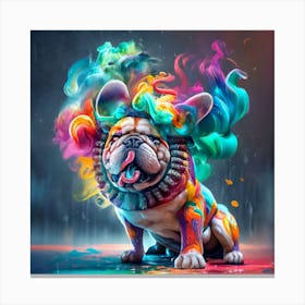 Bulldog With Colorful Wig Canvas Print