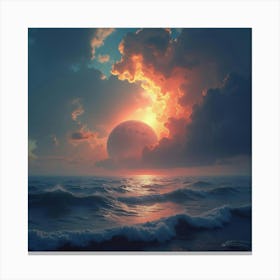 Titan Rising From Sea, Colorful Storm Overhead, Vibrant 1 Canvas Print