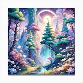 A Fantasy Forest With Twinkling Stars In Pastel Tone Square Composition 73 Canvas Print