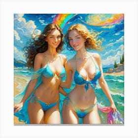 Two Girls On The Beachfhh Canvas Print