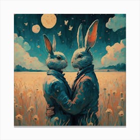 Rabbits In The Field Canvas Print