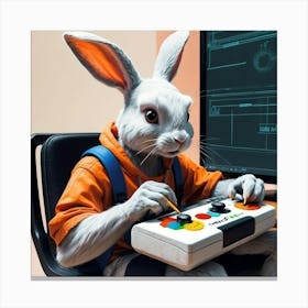 Rabbit Playing Video Game Canvas Print