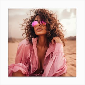 Sexy Woman In Pink Sunglasses Canvas Print