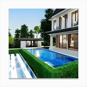 Modern Home With Swimming Pool Canvas Print