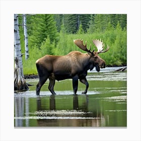 Moose In The River Canvas Print