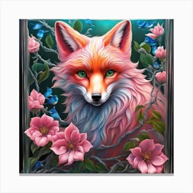 Fox In Flowers Canvas Print