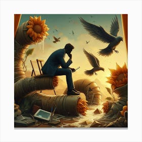 Man Sits On A Branch Canvas Print