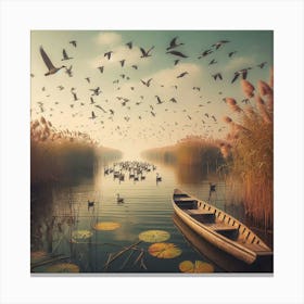 Reeds And Birds Canvas Print