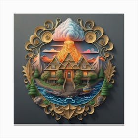 House In The Mountains paper Art Canvas Print