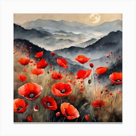 Poppy Landscape Painting (16) Canvas Print