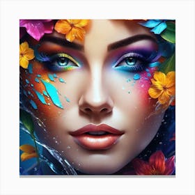 Portrait Of A Woman With Flowers Canvas Print