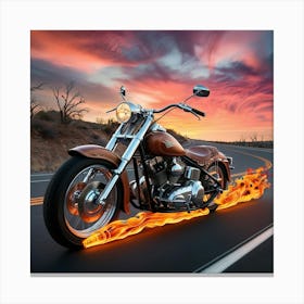 Motorcycle On Fire At Sunset Canvas Print