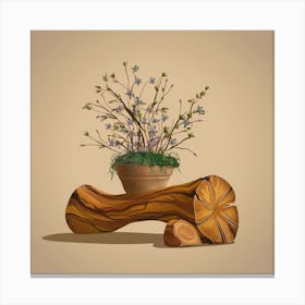 Flower Pot On A Log Canvas Print
