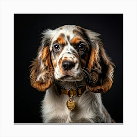 English Spaniel Puppy Sporting A Gleaming Gold Collar Ears Drooping Slightly Eyes Gleaming With Yo (8) Leinwandbild