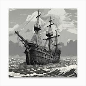 Ship In Rough Seas Canvas Print