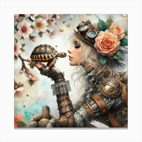 Steampunk Woman With Tortoise Canvas Print