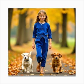 Little Girl With Dogs 1 Canvas Print