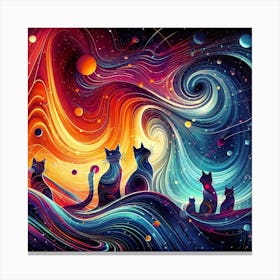 Silhouettes of colorful cat 4 Canvas Print