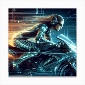 Futuristic Woman Riding A Motorcycle 3 Canvas Print