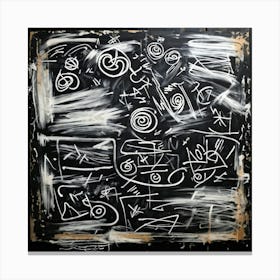 Abstract White Chalk And Black Wax Crayon Design Childrens Art Inspired Featuring Rough Strokes (7) Canvas Print