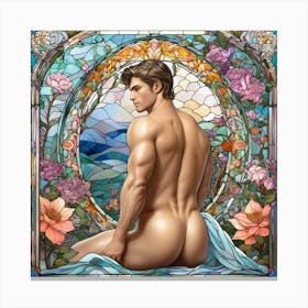 Nude Man In Stained Glass Butt Canvas Print