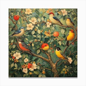 Birds In An Apple Tree Art Canvas Print