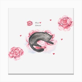 Cat Sleeping On Roses Canvas Print