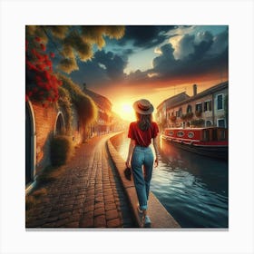 Walking Beside A Canal Canvas Print