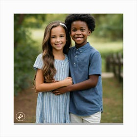 Portrait Of A Boy And Girl Canvas Print