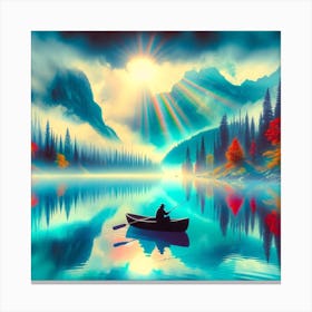 Fishing in the Misty Mountain Lake Canvas Print