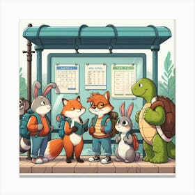 The animals are waiting for the bus to come Canvas Print