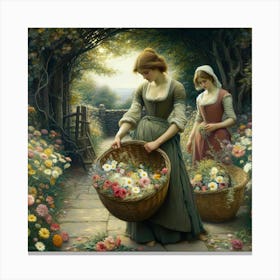 Two Women Picking Flowers Canvas Print