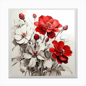 Leonardo Diffusion Xl Red Flowers White Background Sketched 0 Upscayl 4x Realesrgan X4plus Anime Canvas Print