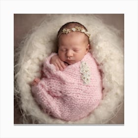 Newborn Baby Girl In Pink Blanket Canvas Print