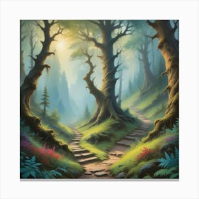 Path In The Woods Paintings Art Print Canvas Print